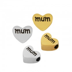 Slider in Acciaio Inossidabile 304 a Forma di Cuore "mum" 8x9 mm/3,5 mm Ø2 mm