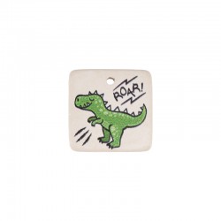 Colgante Cuadrado de Cerámica con Dinosaurio 30 mm/5 mm Ø ~2,4 mm