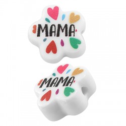 Perle en Résine Plate en Forme de Fleur « MAMA » avec Cœurs 15 mm/6 mm Ø 2.5 mm