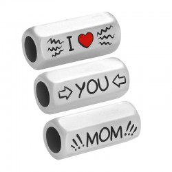 Enameled Brass Tube Hexagon "I LOVE YOU MOM" 8x19mm Ø5mm