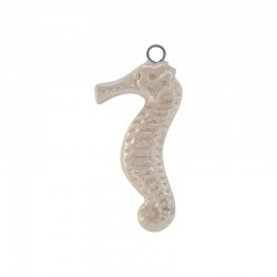 Pendentif en Céramique Émaillée « Hippocampe Crème » 49 x 26 mm / 11 mm Ø 3.9 mm