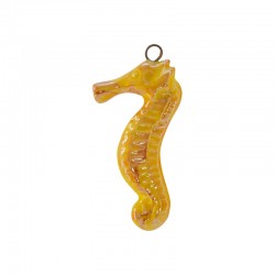 Ciondolo in Ceramica Smaltata Cavalluccio Marino Giallo 49x26 mm/11 mm Ø 3,9 mm