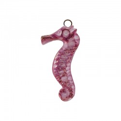 Pendentif en Céramique Émaillée Hippocampe Fuchsia 49 x 26 mm / 11 mm Ø 3.9 mm