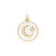 Enameled Brass Charm Round Moon Star & Zircon 16mm
