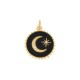 Enameled Brass Charm Round Moon Star & Zircon 16mm