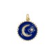 Enameled Brass Charm Round Moon Star & Zircon 16mm