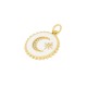 Enameled Brass Charm Round Moon Star & Zircon 16mm