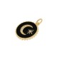 Enameled Brass Charm Round Moon Star & Zircon 16mm