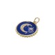 Enameled Brass Charm Round Moon Star & Zircon 16mm