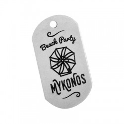 Étiquette en Laiton « Beach Party Mykonos » 20 x 37 mm Ø 2.9 mm