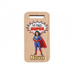 Wooden Tag "Super Godmother" 28x55mm/5mm