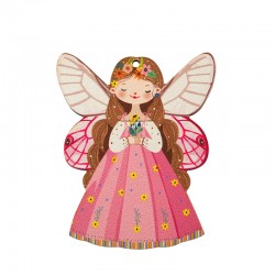 Wooden Pendant Fairy with Flowers 57x70mm