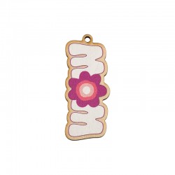 Wooden Pendant "MOM" with Flower 50x23mm/3mm Ø2.5mm