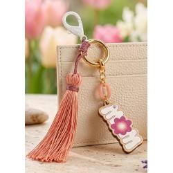 Pendentif en bois « MOM » avec fleur 50 x 23 mm / 3 mm Ø 2,5 mm