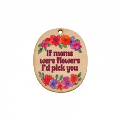 Ciondolo in legno "MOM" con fiori 45x38 mm/3 mm Ø 2,5 mm