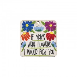 Colgante Cuadrado de Madera «MOM» con Flores 40 mm/3 mm Ø 2,5 mm