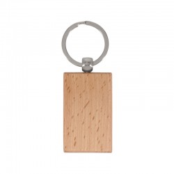 Llavero de acero con colgante de madera rectangular 32 x 52 mm/7 mm