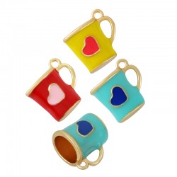 Ciondolo in Zama Smaltata a Forma di Tazza con Cuore 13X12 mm