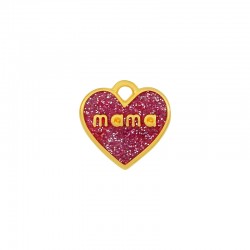 Colgante de Metal Zamak Corazón "mama" con Esmalte 18mm
