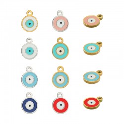 Charm Redondo de Acero Inoxidable 304 Esmaltado con Ojo Turco 8 mm