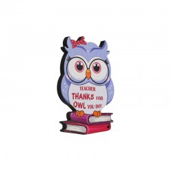 Wooden Deco Purple Owl "Thanks Teacher" 81x120mm/9mm Ø3mm