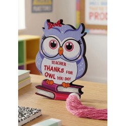 Gufo decorativo in legno viola "Thanks Teacher" 81x120 mm/9 mm Ø3 mm