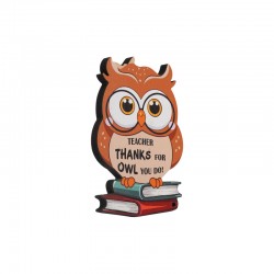 Wooden Deco Brown Owl "Thanks Teacher" 81x120mm/9mm Ø3mm