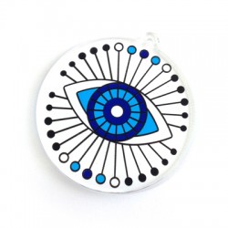 Pendentif rond en Plexiacrylique avec œil porte-bonheur peint 55mm