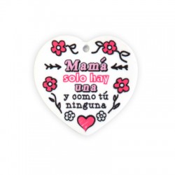 Pendentif en Acrylique Plexi en Forme de cœur « Mama solo hay una » 41 x 40 mm