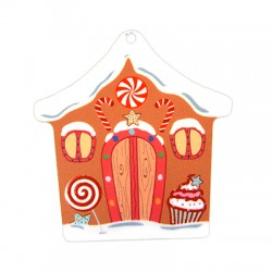 Pendentif en Acrylique Plexi Maison avec Neige et Bonbons 64 x 70 mm