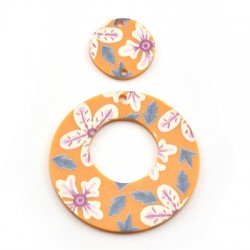 Plexi Acrylic Pendant Round with Flowers 50mm & 23mm (2pcs/Set)