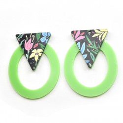 Plexi Acrylic Pendant Geometric with Flowers 44x57mm (2pcs/Set)