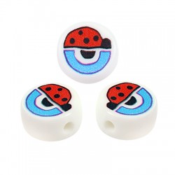 Perlina Rotonda Plexi Acrilico con Coccinella 13x6mm (Ø2mm)