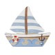 Bateau Décoratif en bois « Ευτυχία » avec Ancre et Bouée de Sauvetage 120 x 100 mm