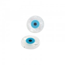 Perle Ronde Plate en Nacre avec Œil Maléfique 12 mm/3 mm Ø 0.8 mm