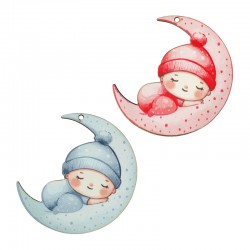 Colgante De Madera Con Forma De Luna Y Bebé, 82 mm