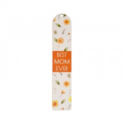Segnalibro in legno "Best Mom Ever" con fiori 34x170 mm Ø 5x4 mm