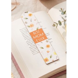 Marque-page en bois « Best Mom Ever » avec fleurs 34 x 170 mm Ø 5 x 4 mm