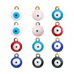 Charm Rond Œil Maléfique en Acier Inoxydable 304 Émaillé 6 mm