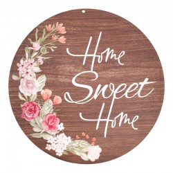 Colgante De Madera Redondo «Home Sweet Home» Con Flores 250 mm