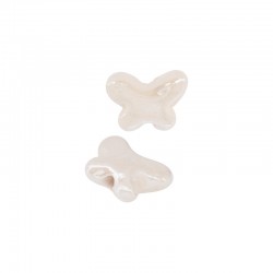 Enameled Ceramic Bead Cream Butterfly 16x12mm Ø2.4mm