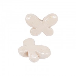 Cuenta de Cerámica Esmaltada Mariposa Color Crema 23x16 mm Ø3,5 mm
