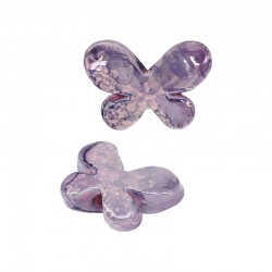 Enameled Ceramic Bead Lilac Butterfly 23x16mm Ø3.5mm