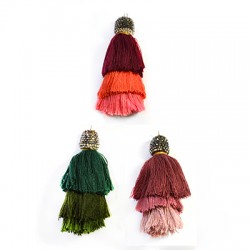 Triple Pompon en Coton avec Capuchon en Strass ~75 mm