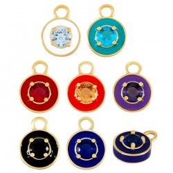 Charm rond en Laiton Émaillé et Zircon 12 mm