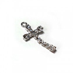 Colgante de Metal Cruz con Strass y Anillito 12x22mm
