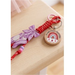Keyring with Wooden Pendant "Best teacher" Rainbow 39mm/7mm