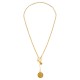 Necklace with Gold Coin Pendant Featuring a Girl and T-Bar Clasp