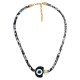 Collier avec ruban floral et œil maléfique en résine noire