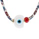 Collier avec ruban floral et œil maléfique en résine blanche